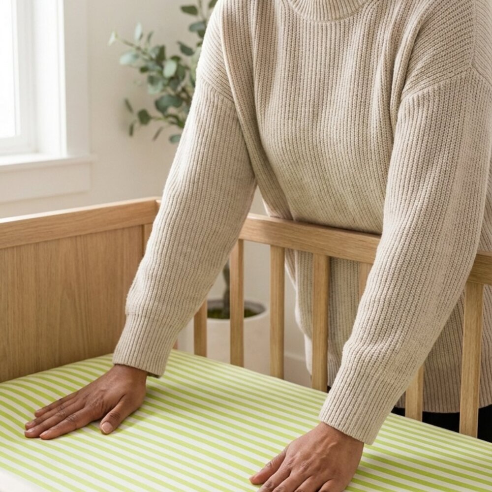 KIDS BEDDING ORGANIC COTTON LIME STRIPES  CRIB SHEET